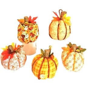 Hand Crafted stuffed pumpkin handmade fall fabric upcycled holiday rustic decor